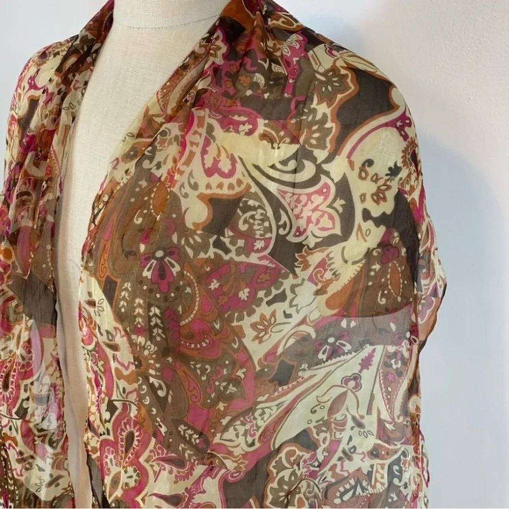 CJ Banks Floral Paisley Abstract Print Oblong Scarf Silky Sheer